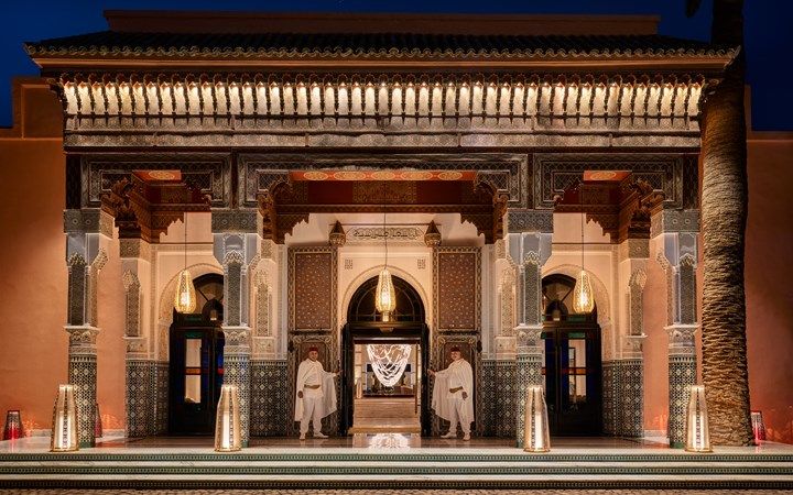 Entrance of La Mamounia Marrakech, iconic luxury hotel blending Moroccan heritage and modern elegance