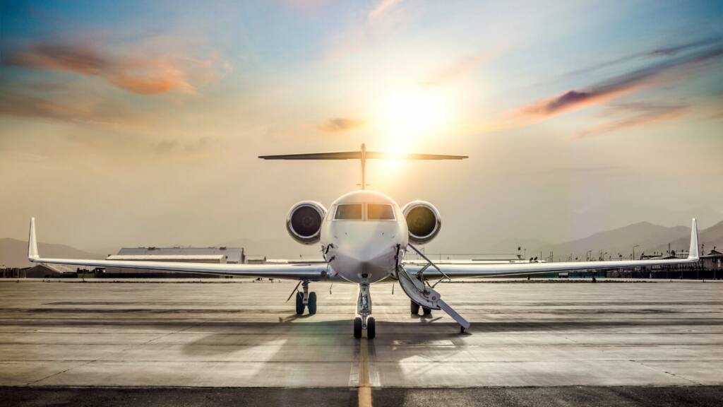 Elegant private jet parked on the tarmac, luxury private aviation experience in Morocco