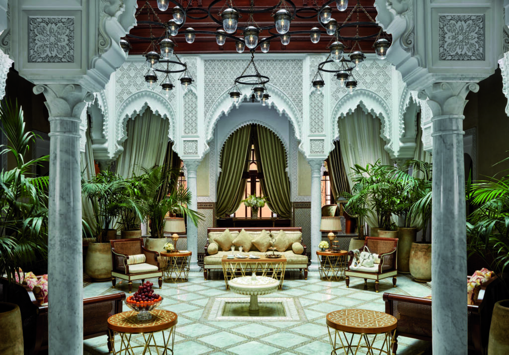 Elegant lobby of the Royal Mansour Marrakech, showcasing luxurious Moroccan design and refined hospitality