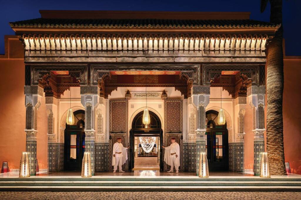 The iconic entrance of La Mamounia, a legendary palace featured in your ultimate guide to a luxury Morocco escape for American travelers.