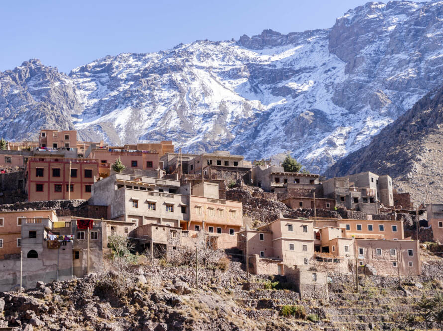 Snowy Atlas Mountains in Morocco, luxury retreat surrounded by nature and tranquility