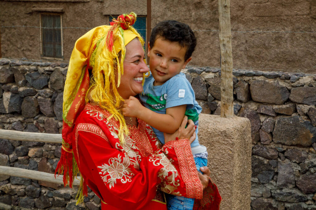 Family discovering Berber culture during a private Atlas Mountains hike in Morocco