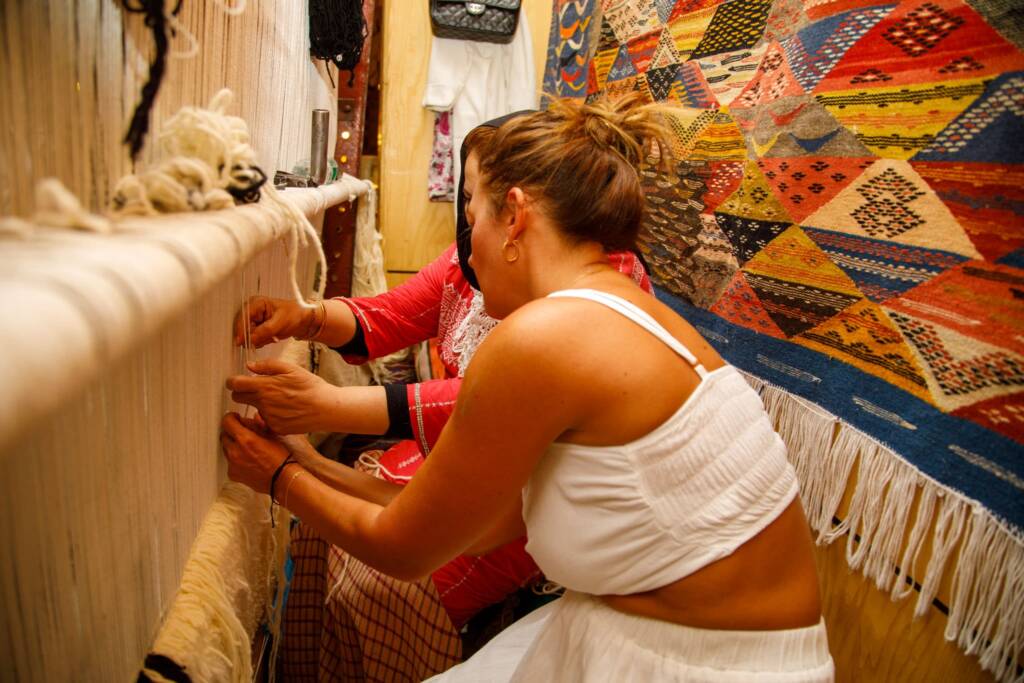 Authentic Beni Ourain rug handwoven by Moroccan artisans with traditional geometric patterns