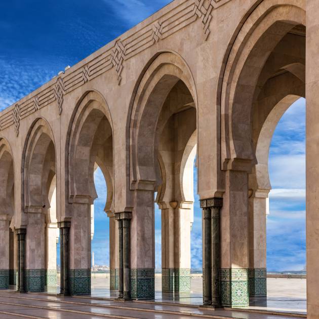 Casablanca, Morocco. Mosque Hassan II arcade gallery