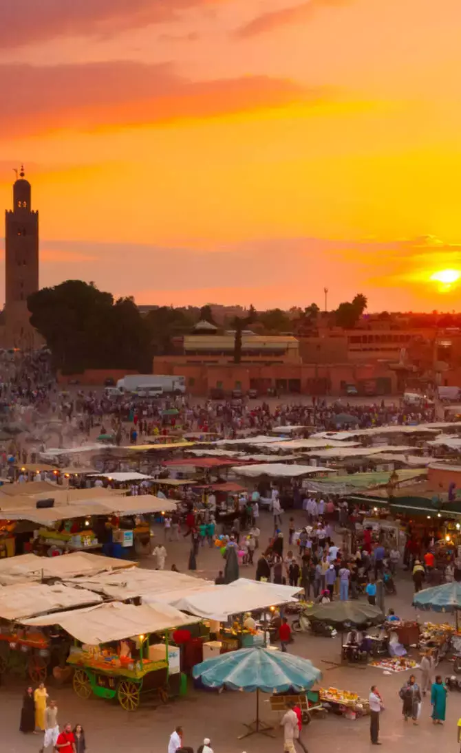 Jemaa el-Fna square in Marrakech, starting point of a private tour of Morocco